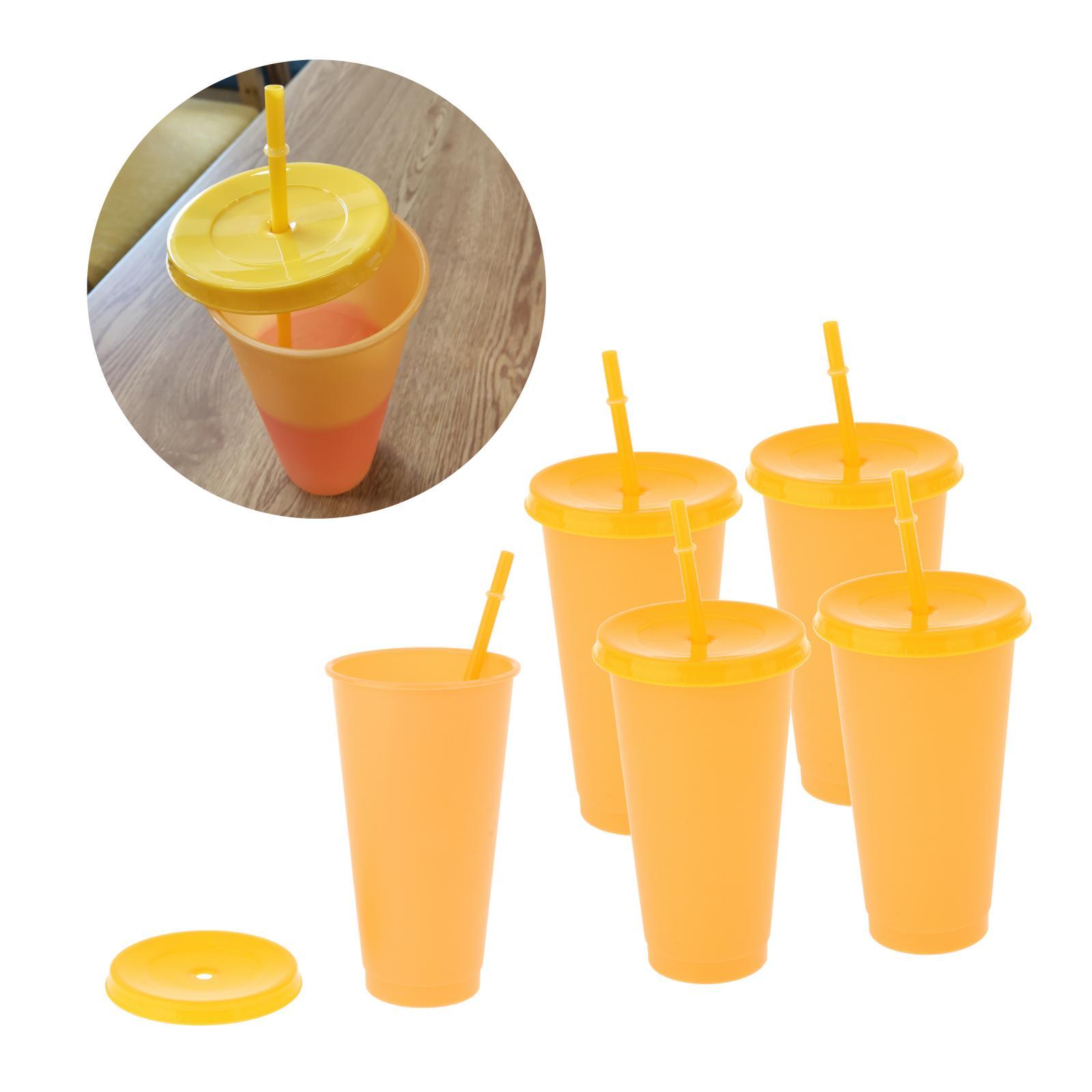 Color Changing Cups with Lids and Straws for Adults - 5 Reusable Tumblers with Lids and Straws in Bright Colors, Plastic Iced Coffee Cup