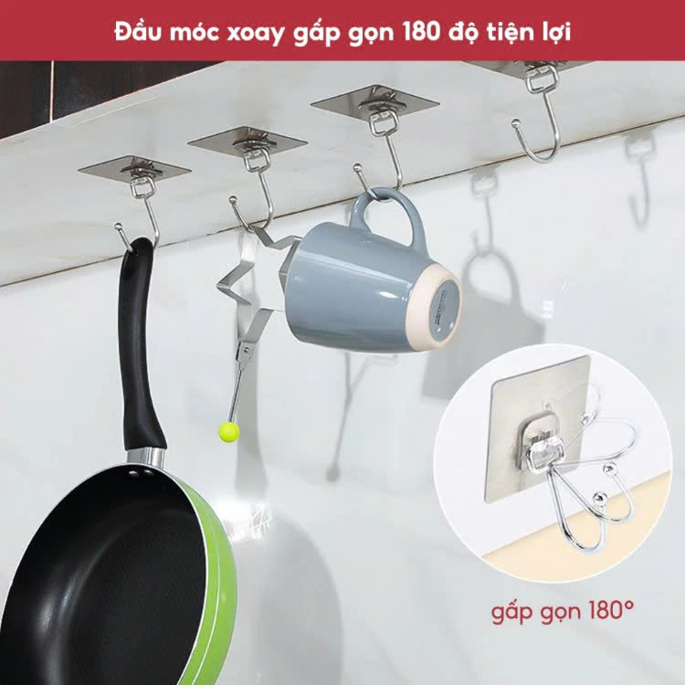 COMBO 10 Móc Dán Tường Treo Đồ Nặng INOX 8KG Siêu Dính Chịu Lực Trang Trí Decor Tường Móc Treo Đồ Nặng Dán Tường Chất Lượng Cao Miếng Dán Tường Tiện Lợi Ko Khoan Đục Tường