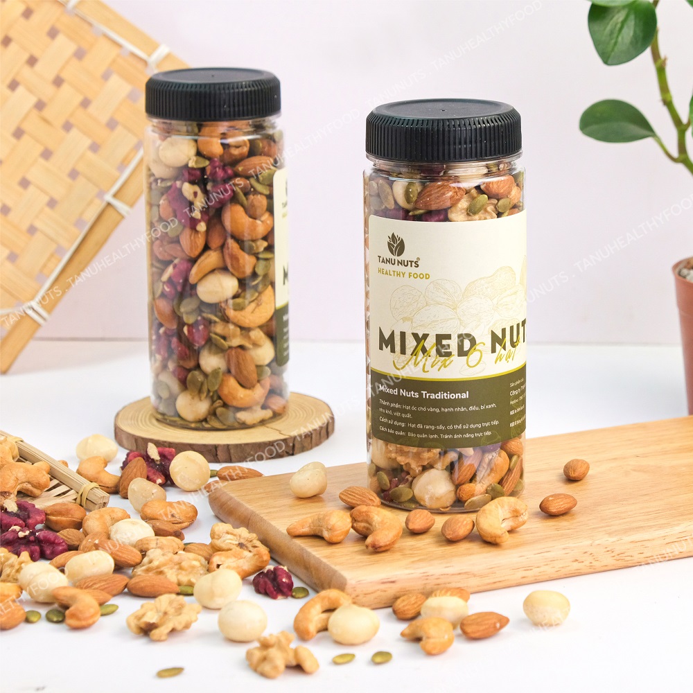 Hạt dinh dưỡng mix 6 loại TANU NUTS, hạt ngũ cốc bà bầu granola ăn kiêng giảm cân 350gr/500gr