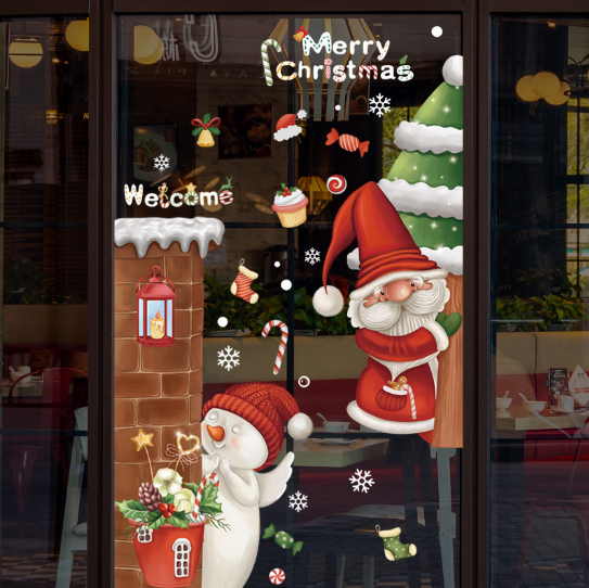 Decal trang trí Noel - Ông già Noel ôm cây thông