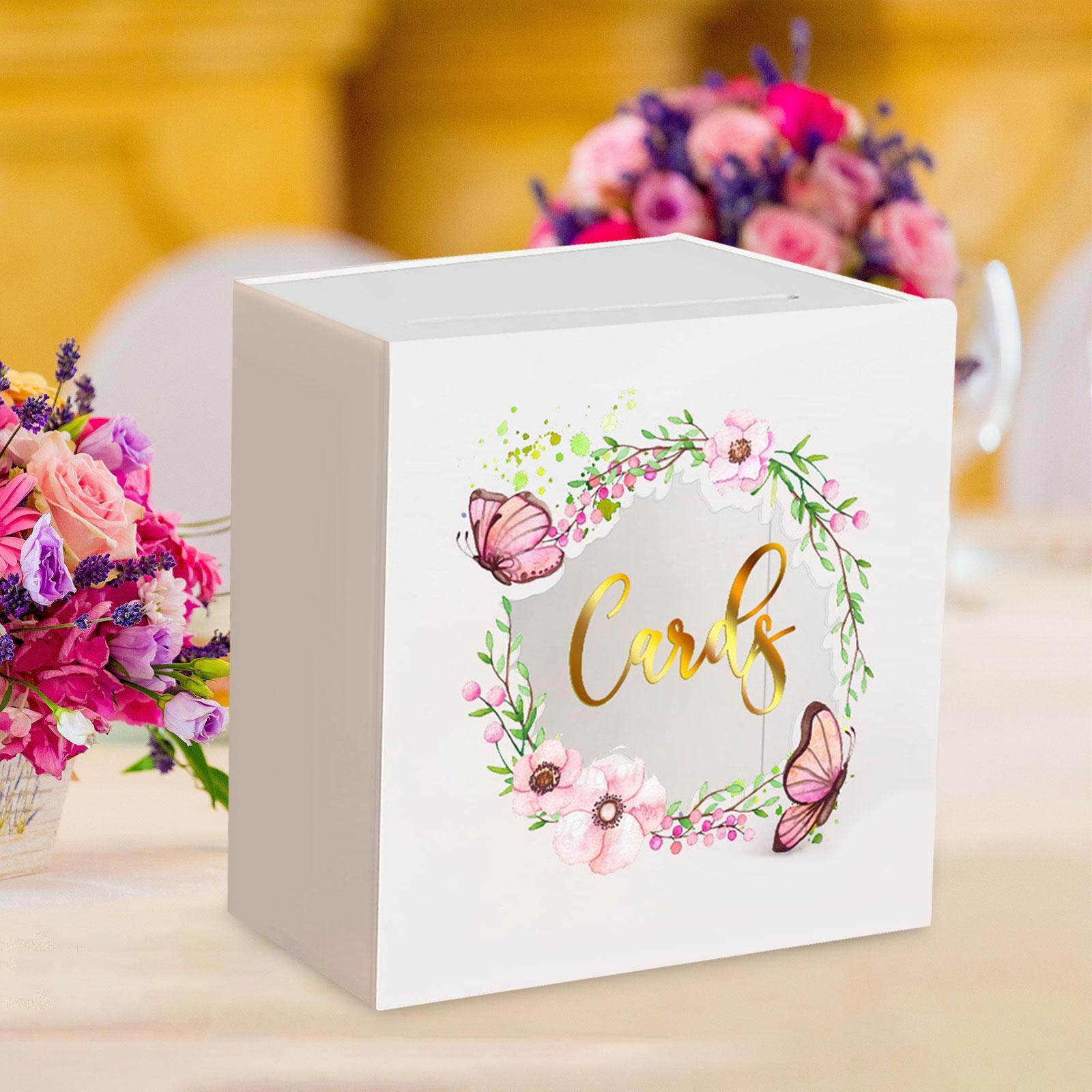 Wedding Acrylic Card Box with Slot Wishing Box Flower Printing Elegant Accessories Versatile Gift Card Box 5x9.8x9.8inch for Graduation