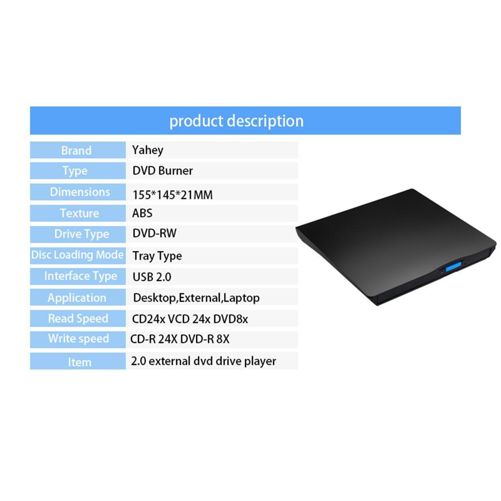 Prettyia External USB 2.0 CD Drive DVD Drive RW Burner for Windows OS