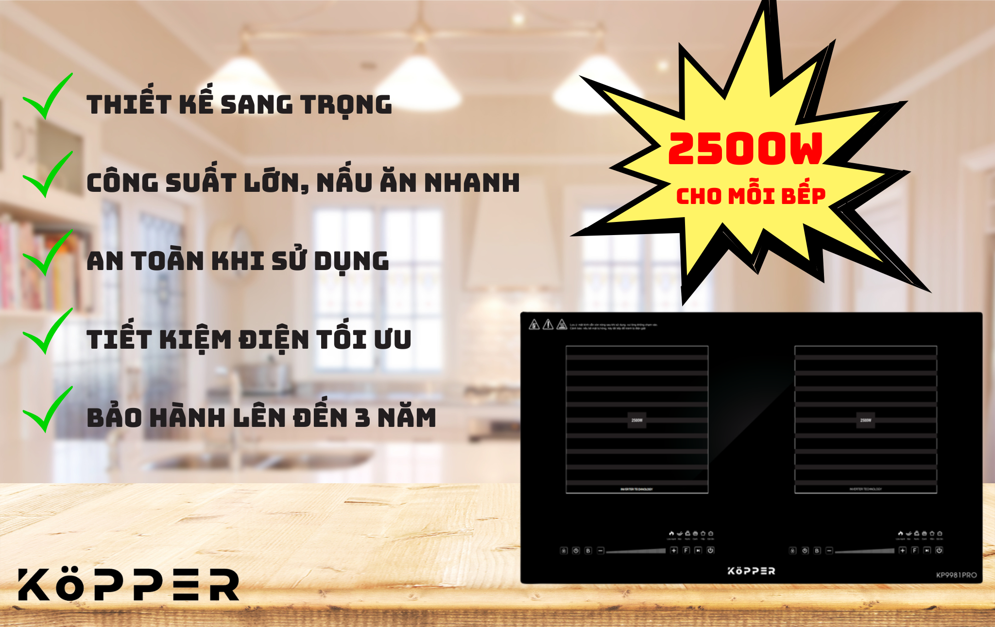 Bếp Từ Đôi Inverter Kopper KP9981PRO Hàng Chính Hãng Bảo Hành 3 Năm