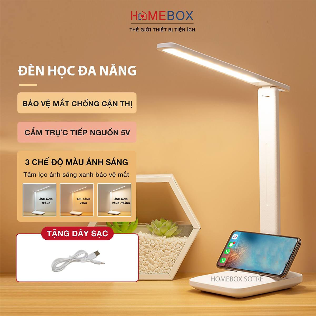 Đèn Học Chống Cận Thị, Đèn Học Để Bàn Làm Việc, Đọc Sách Để Bàn Bóng LED Chống Chói Mắt Lóa Mắt Bảo Vệ Mắt, Cảm Ứng Siêu Sáng - Có Pin Tích Điện - JYoohome