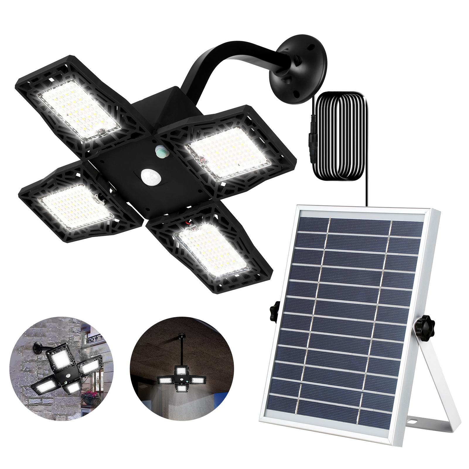 Bộ cảm biến chuyển động ánh sáng ngoài trời năng lượng mặt trời Bốn đầu 80 đèn LED 3 chế độ chiếu sáng 8000mAh Đèn tường LED có thể sạc lại 110 độ