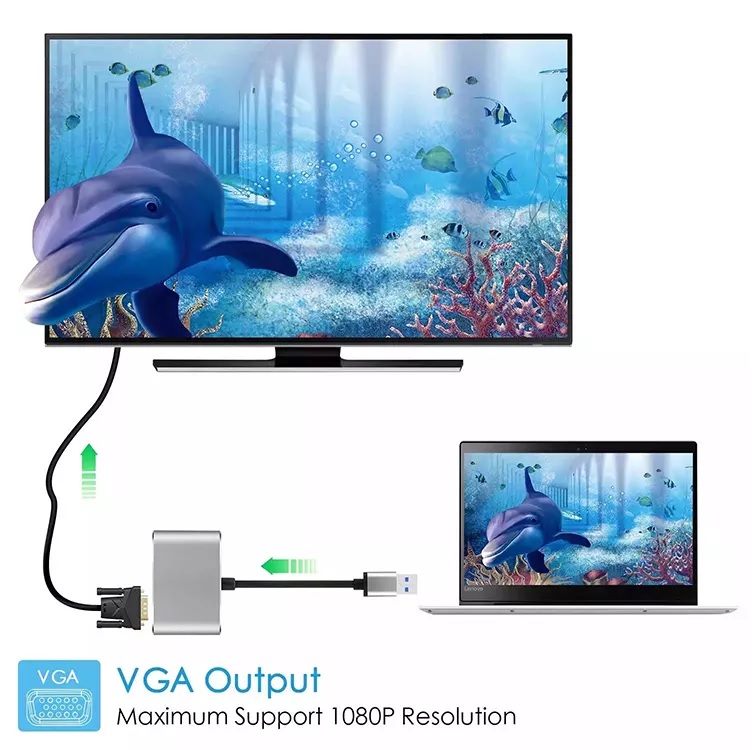 ROGTZ Cáp Chuyển USB 3.0 Ra HDMI Và VGA Hỗ Trợ Audio Cho Máy Tính, Laptop - Hàng Nhập Khẩu