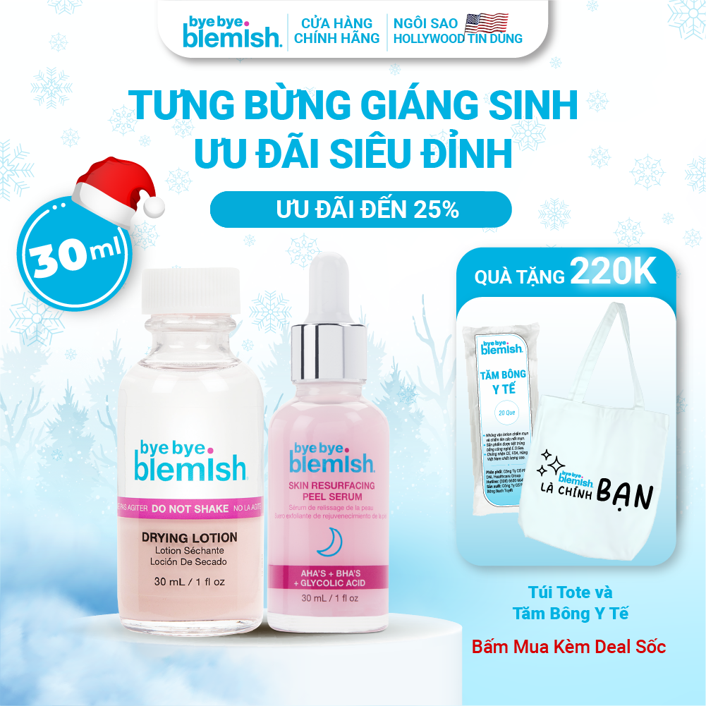 Bộ sản phẩm Chấm mụn và Tinh chất Peel da AHA + BHA Bye Bye Blemish giúp giảm mụn sưng đỏ, mờ vết thâm và tái tạo làn da