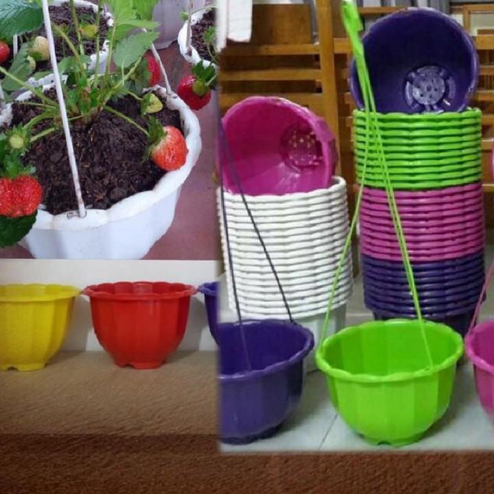 10 chậu hoa treo | 10 chậu trồng hoa có móc treo hình bí ngô - Size 22 x16 cm