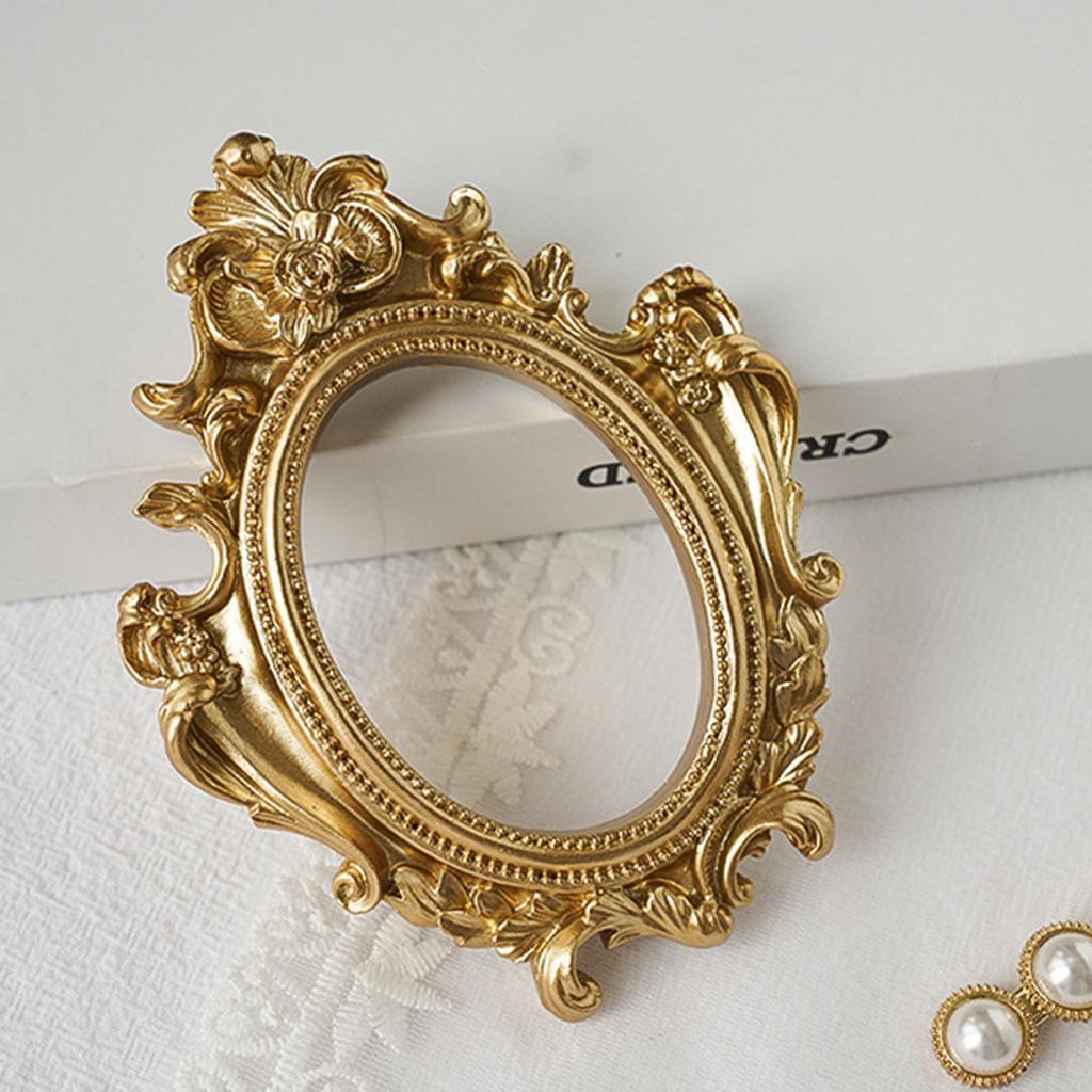 2X Vintage Golden Photo Frame Mini Resin Oval Antique Props Mould Decor Flower