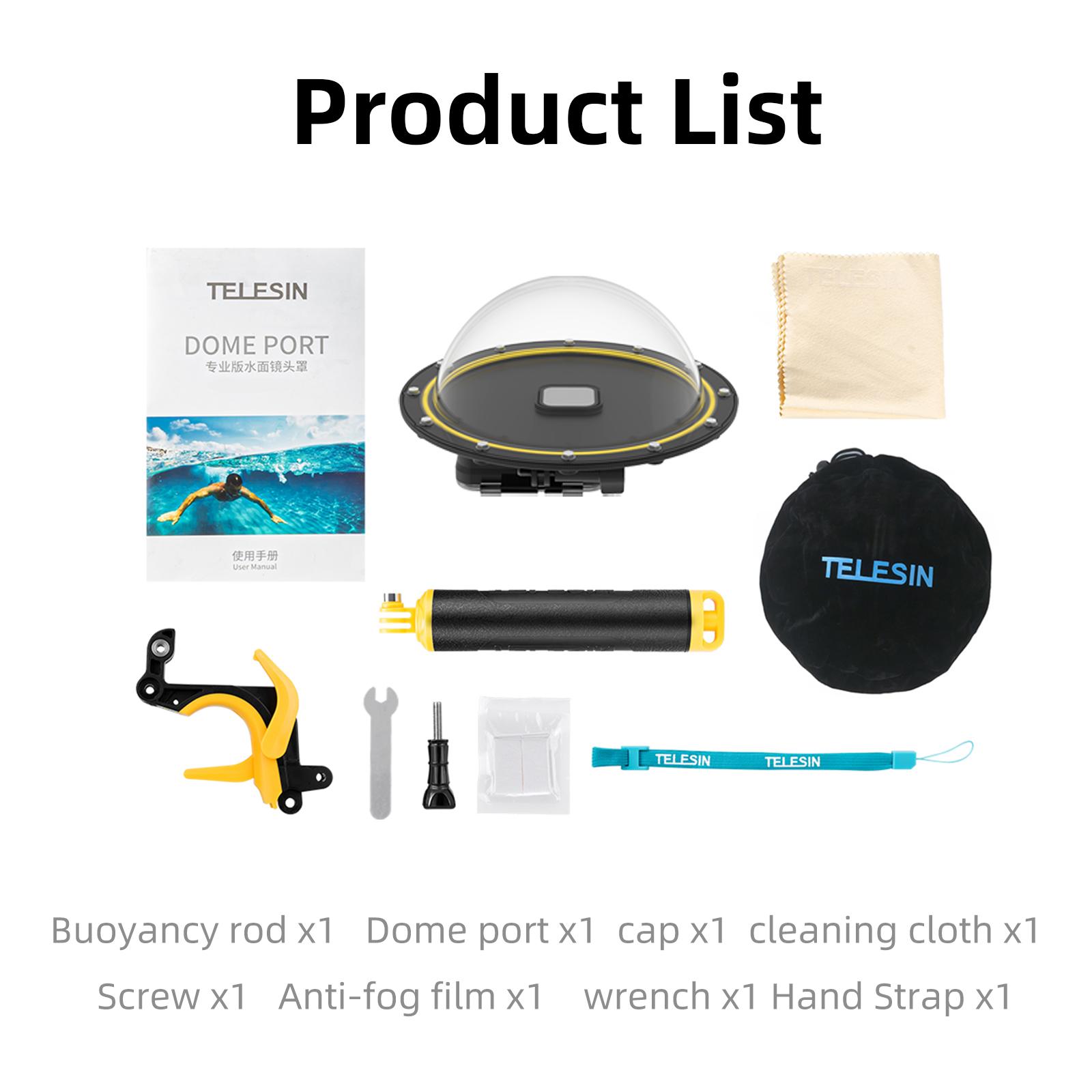 TELESIN Dome Port Lặn Vỏ Chống Nước 30M Lặn Ống Thở Cho GoPro Hero 11 10 9 Black Hero 8 7 6 Camera Kích Hoạt Mái Vòm Bao Ống Kính