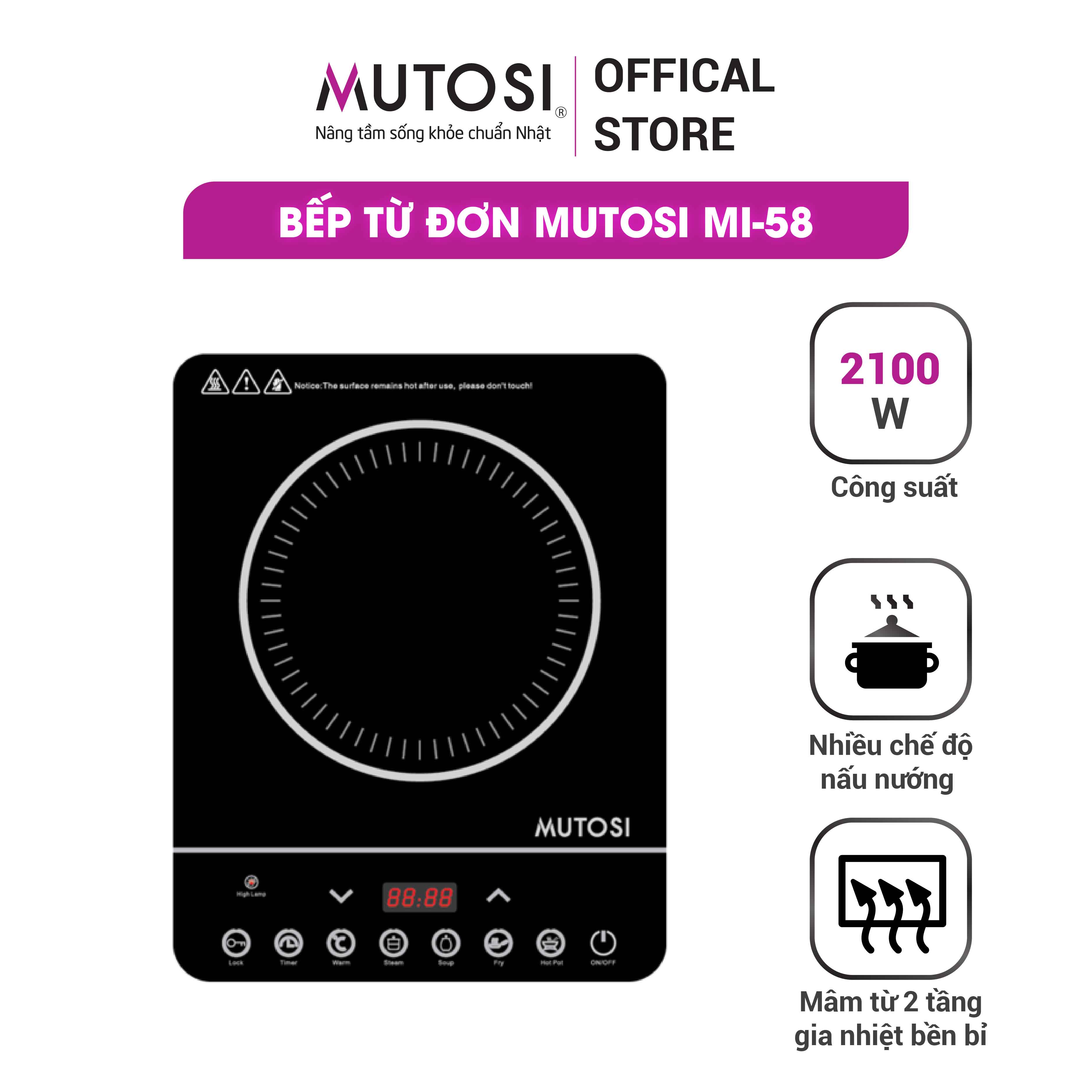 Bếp từ đơn cảm ứng tiết kiệm điện MUTOSI MI-58 – Công suất 2200W - Hàng chính hãng