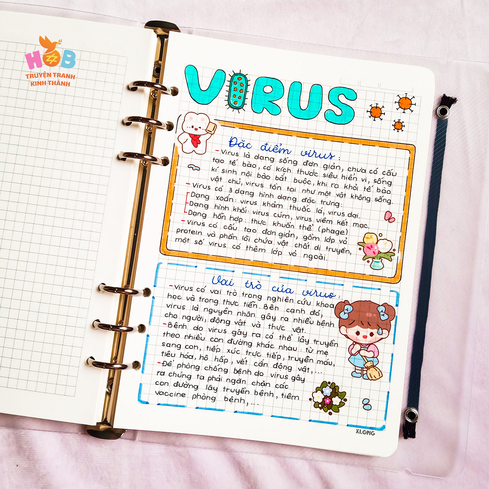 Sổ tay ghi chú HOB takenote Sinh THCS, Khổ A5 đóng binder trang trí sẵn sticker