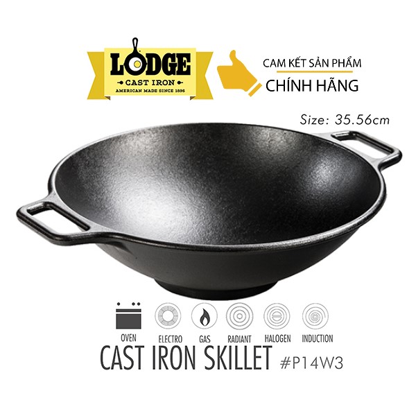 [Chính hãng LOGDE - MỸ] Chảo gang xào cỡ lớn Lodge hai tay cầm 35.5cm-P14W3. Dùng chiên, xào, áp chảo thực phẩm