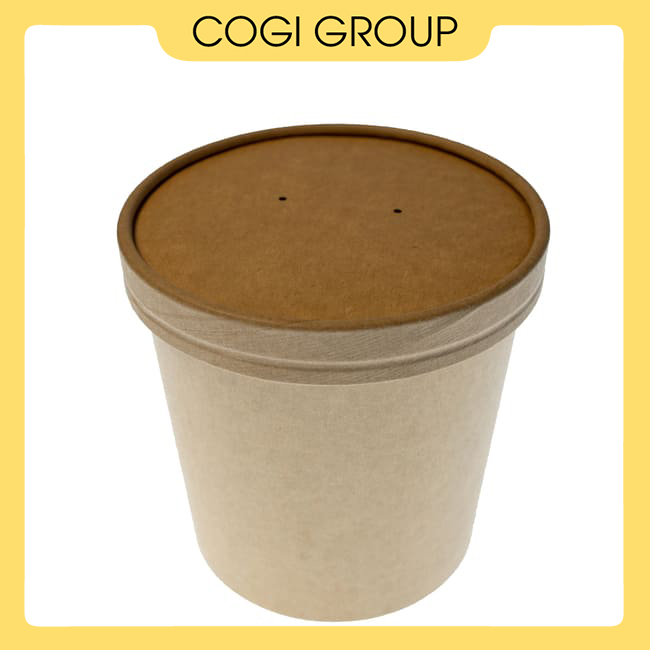 Ly soup giấy kraft 480ml kèm nắp giấy - Combo 50 cái