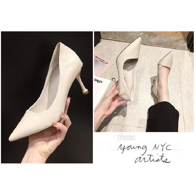 New Black Leather Shoes Pointed Toe Low-Cut Shoes Women's Professional Work Stiletto Heels for Work