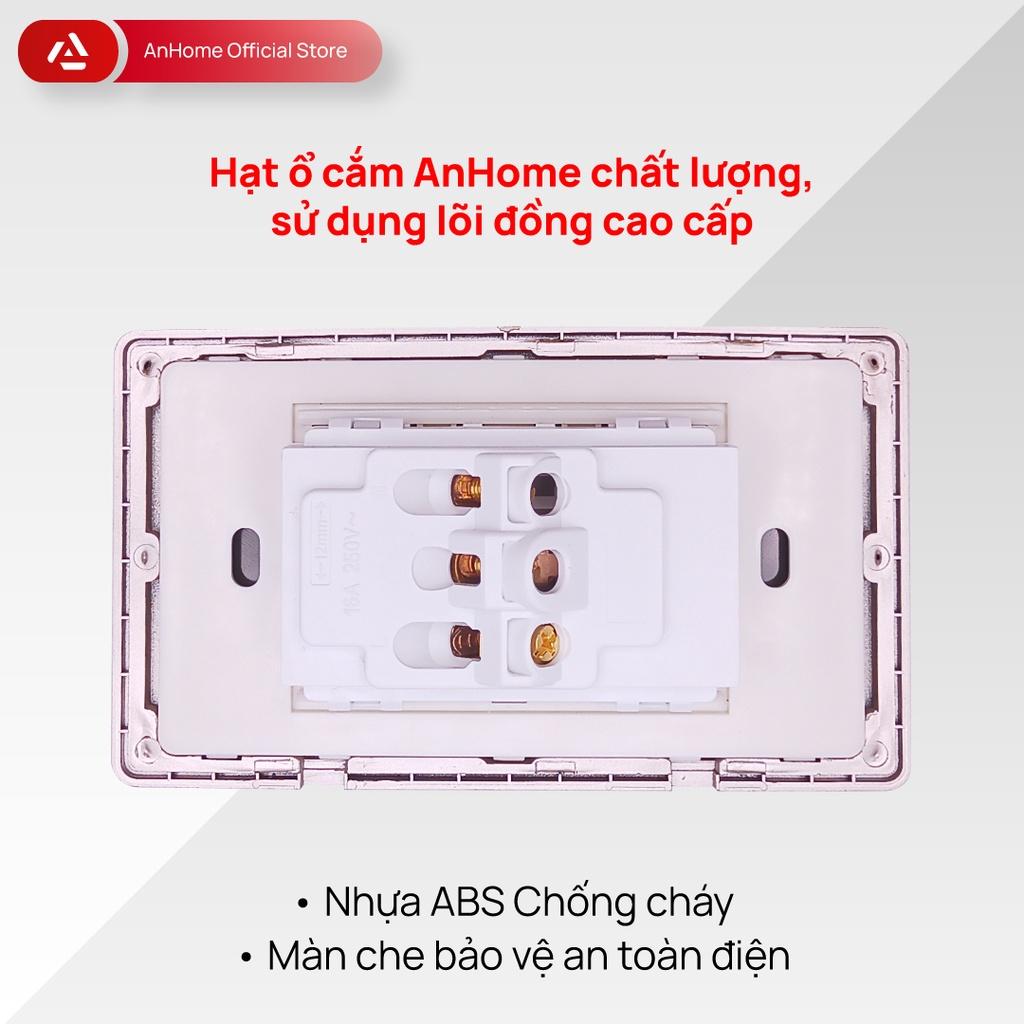 Ổ cắm điện mặt kính cường lực chữ nhật 3 chấu viền mạ Champagne AnHome GR-U3