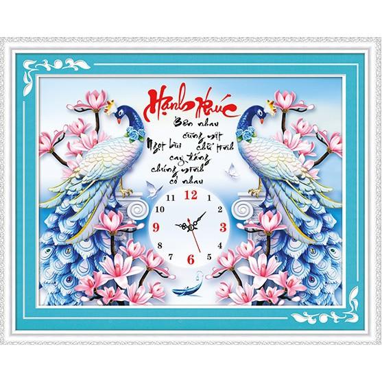 Tranh đá công xanh hạnh phúc đồng hồ LG1323 - kích thước: 70 * 55cm.
