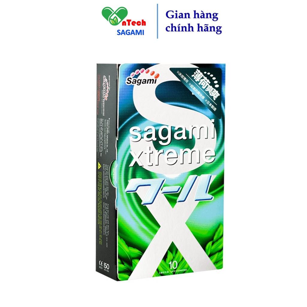 Bao cao su siêu mỏng kéo dài thời gian hương bạc hà Sagami xtreme Spearmint hộp 10 bao cao su