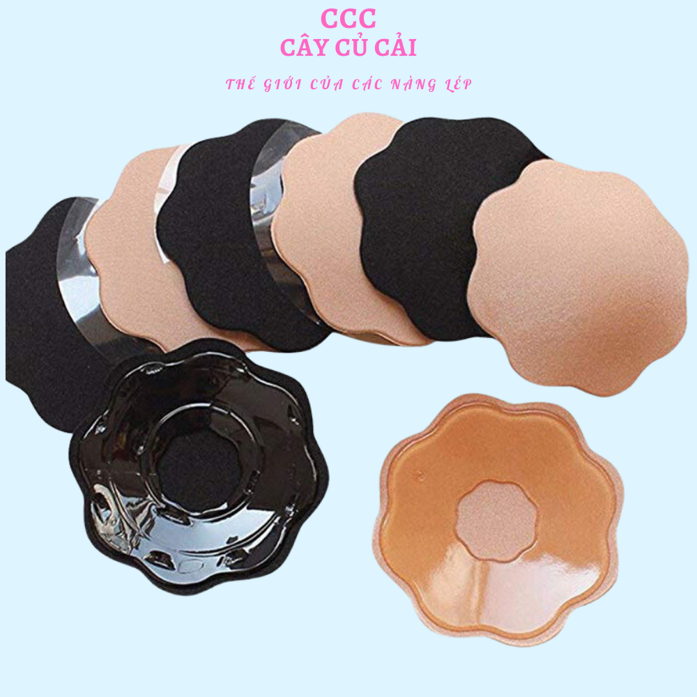 Cặp miếng dán đầu ti, miếng dán ngực,miếng dán nhũ chất liệu da xốp kính đáo hình hoa mai - DON041