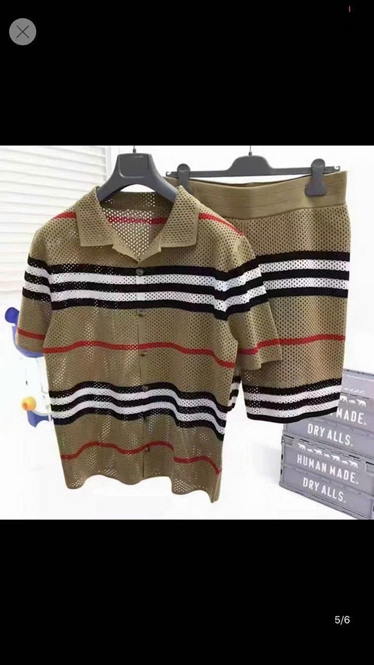 Bộ len sọc BBR nữ áo sơ mi tay ngắn + quần short
