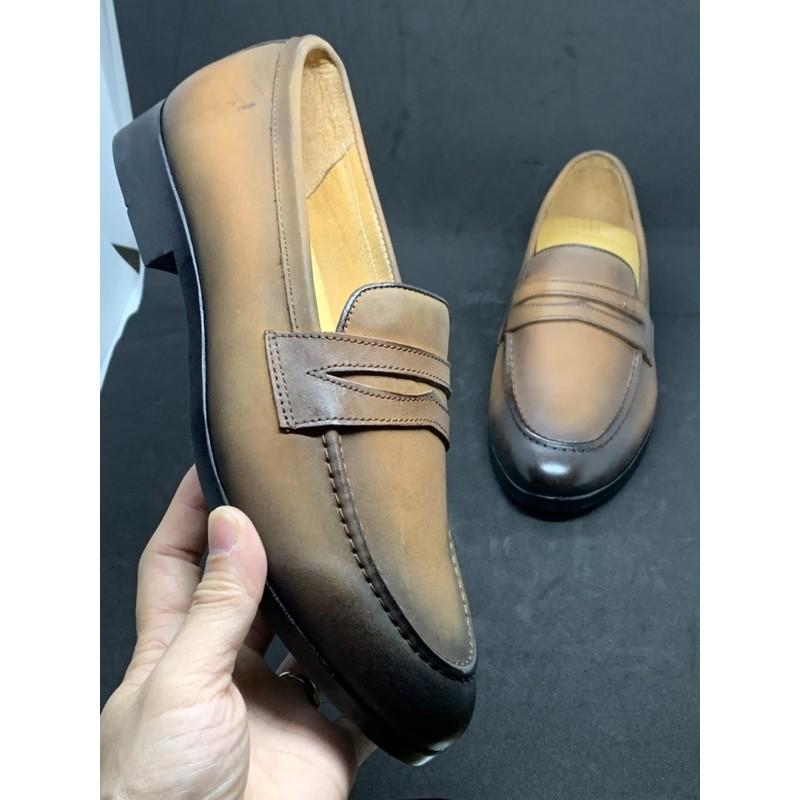 Giầy lười công sở nam da mộc Tomshoes cam kết da bò thật 100%