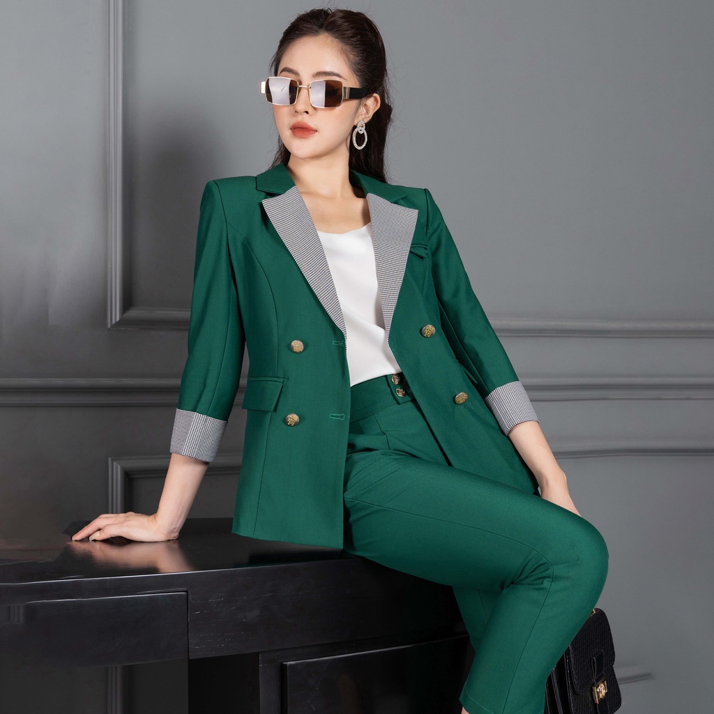 Bộ Vest Nữ Công Sở UK Fashion Tay Lỡ Kết Hợp Quần Baggy Ống Đứng, Chất Vải Nhập Hàn Cao Cấp NKFBD2207004