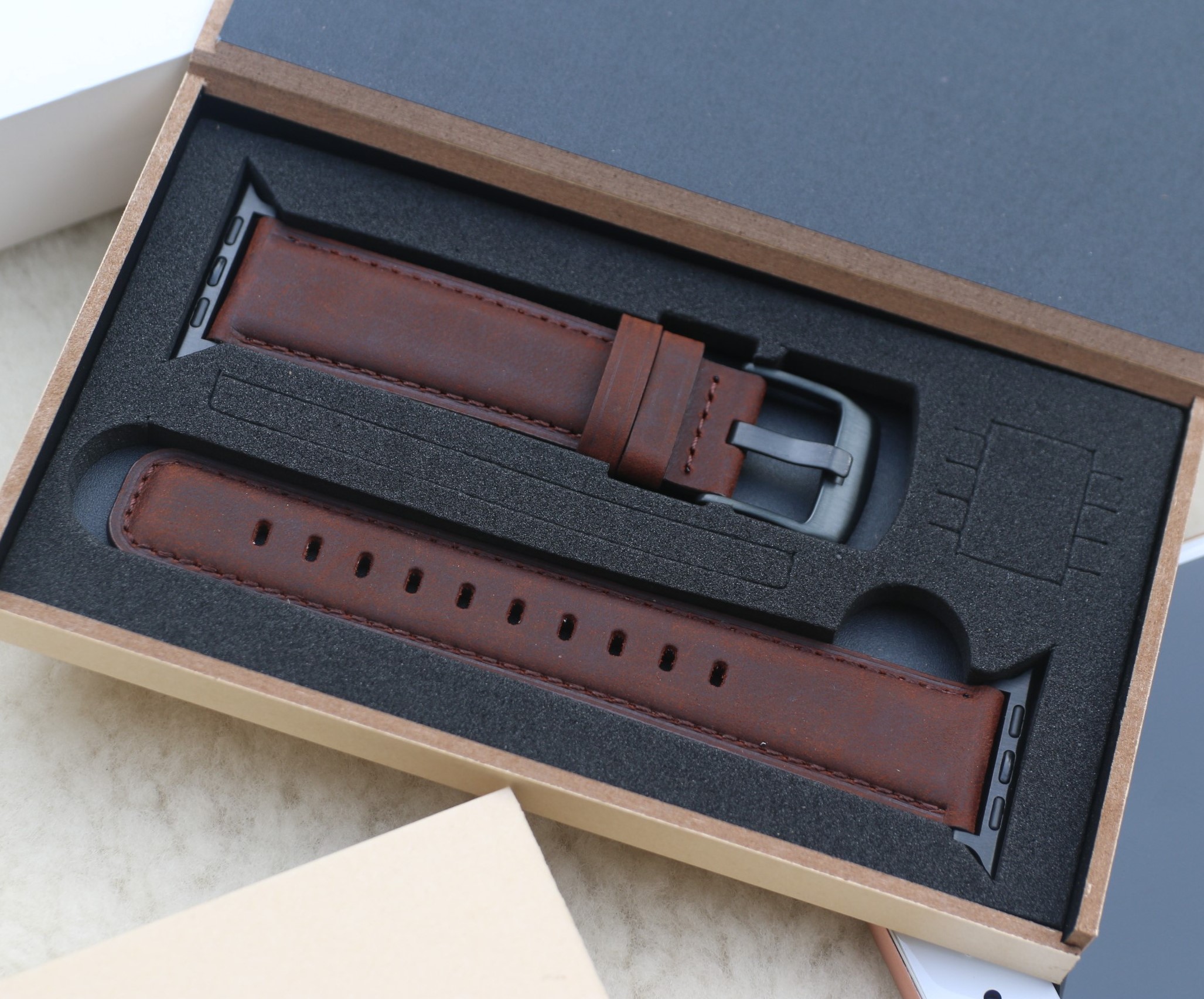 Dây Da Thay Thế Dành Cho Apple Watch Da Bò Sáp 2 Lớp Vintage Khóa Thép 316L Dành Cho Series SE 7| 6 | 5 | 4 | 3 | 2 | 1