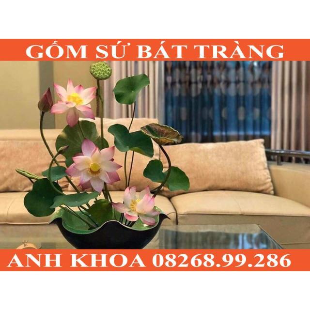 Bát sen thả hoa size 28cm - Gốm sứ Bát Tràng Anh Khoa