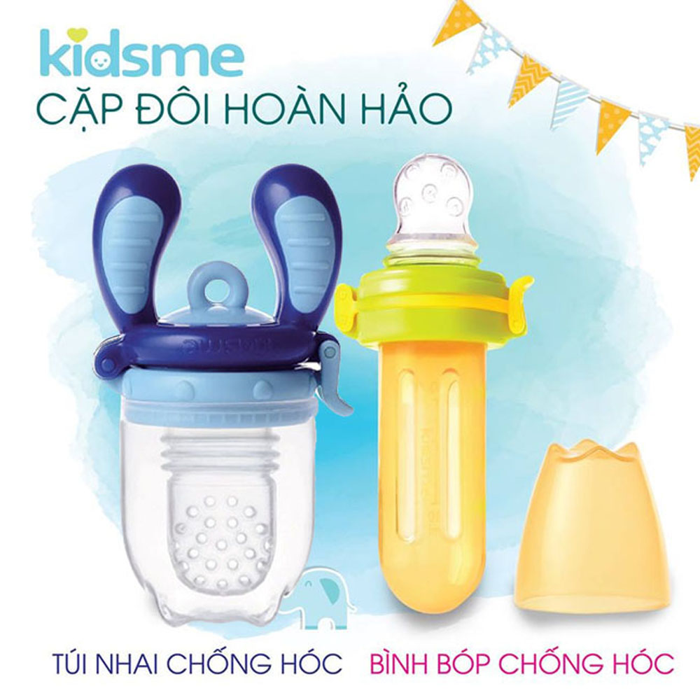 Combo Tiết Kiệm Ăn Dặm Chủ Động Cho Trẻ Từ 4 Tháng Tuổi Trở Lên Với Túi Nhai Chống Hóc (4m+) Và Bình Bóp Ăn Dặm Cháo Bột (4m+) Kidsme Từ Anh Quốc