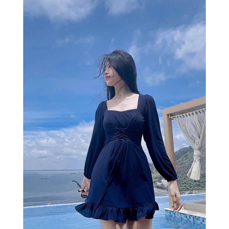 Đầm tay dài rút bụng xinh xắn
