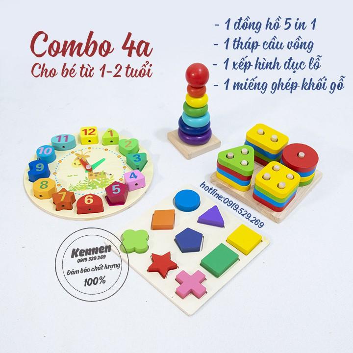Combo 4 món đồ chơi tư duy gỗ cho bé từ 1-2 tuổi