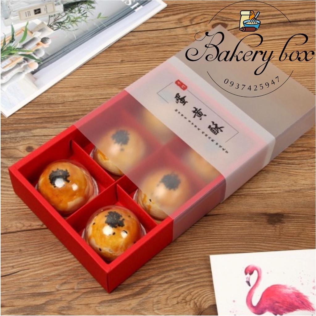 Set 10 | Hộp Giấy 6 Ngăn Màu Đỏ Đựng Bánh 50gr - 80gr