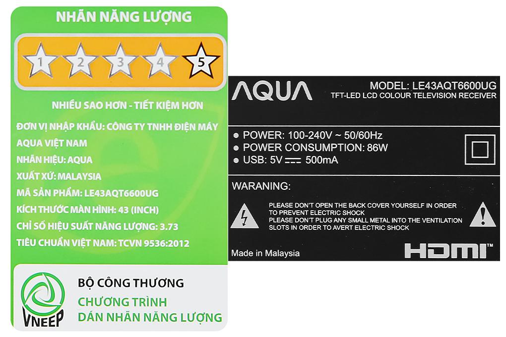 Android Tivi AQUA 4K 43 inch LE43AQT6600UG - Hàng chính hãng - Giao toàn quốc