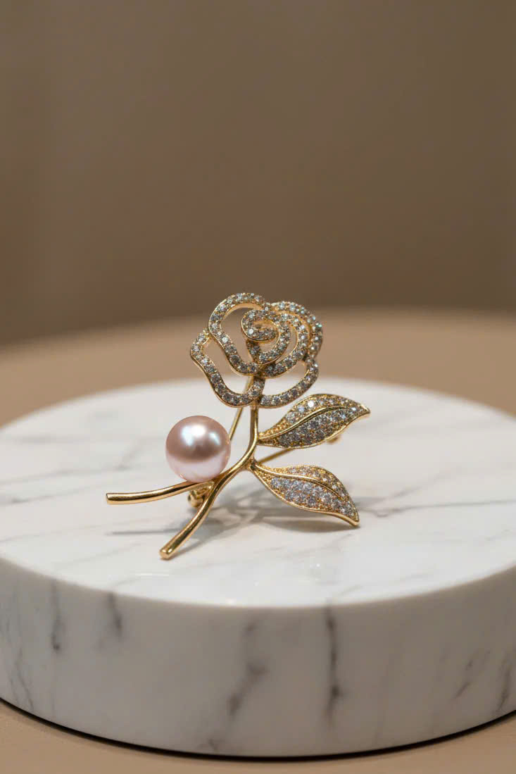 Trâm Cài Áo Vest, Áo Dài Đính Ngọc Trai Baroque Hình Hoa Trà thời trang thiết kế Hity ACC403