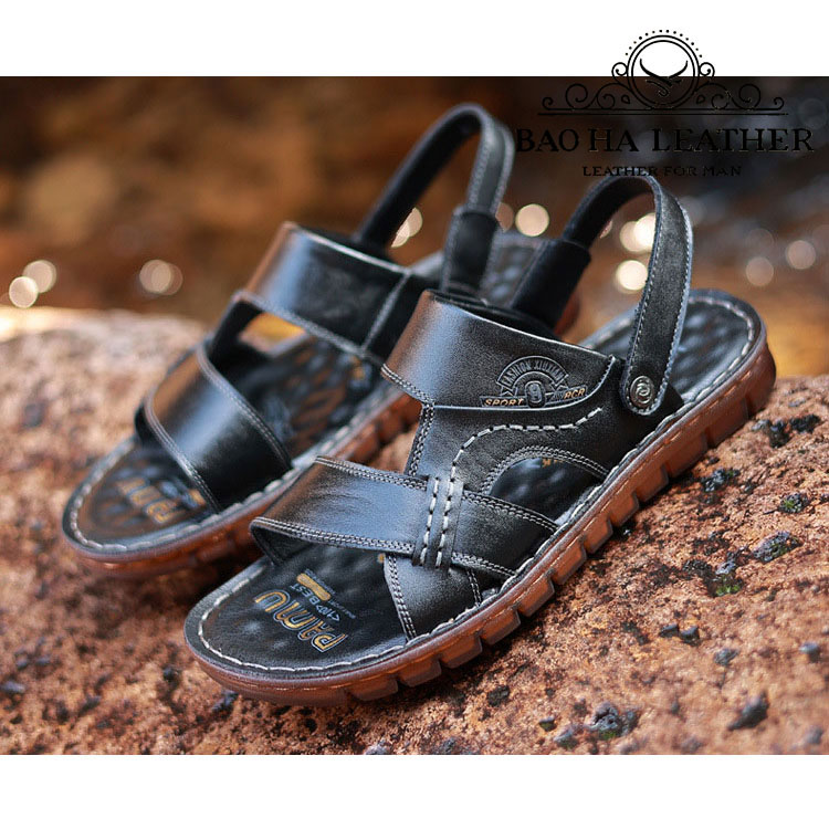 Dép nam quai ngang da bò thật cao cấp BHD8688 Dép quai hậu nam