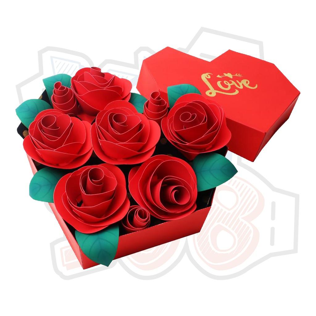 Mô hình giấy Hộp hoa hồng tình yêu Valentine