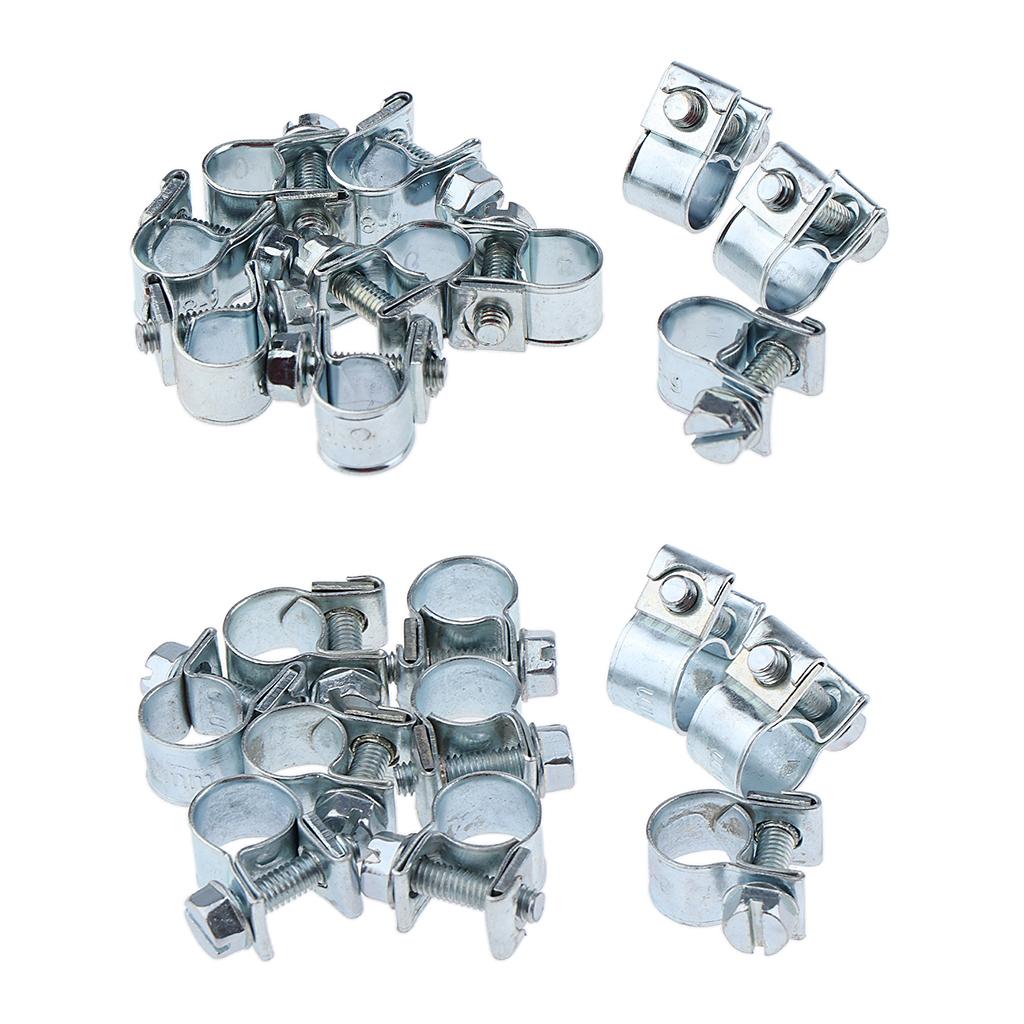 20x Stainless Steel Hose Clamp Adjustable Fuel Line Clips for Diesel Petrol Pipe
