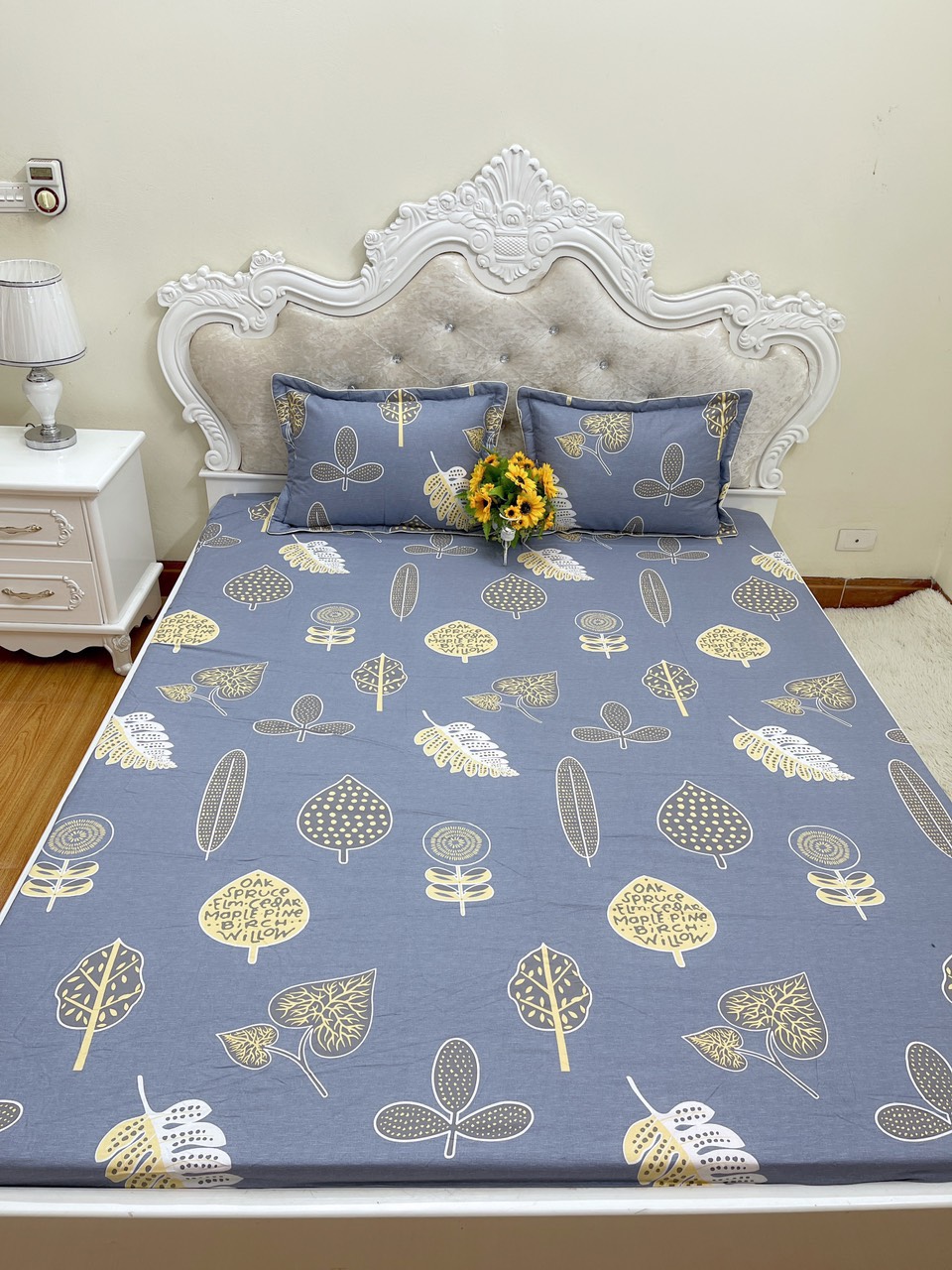 Ga giường chun cotton 100% bọc đệm tặng kèm 2 vỏ gối đầu
