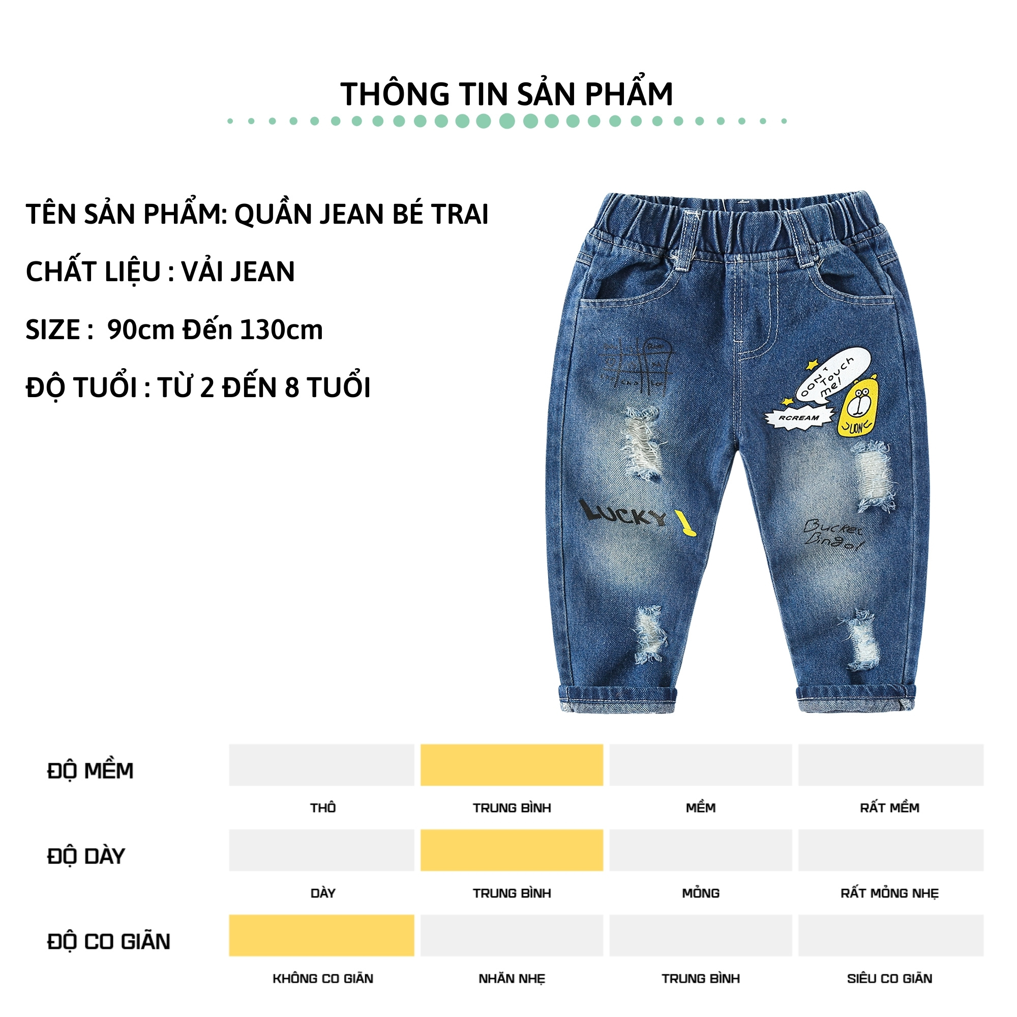 Quần jean dài bé trai 27Kids WELLKIDS quần bò mềm lưng chun nam cho trẻ từ 2-10 tuổi BLJE1