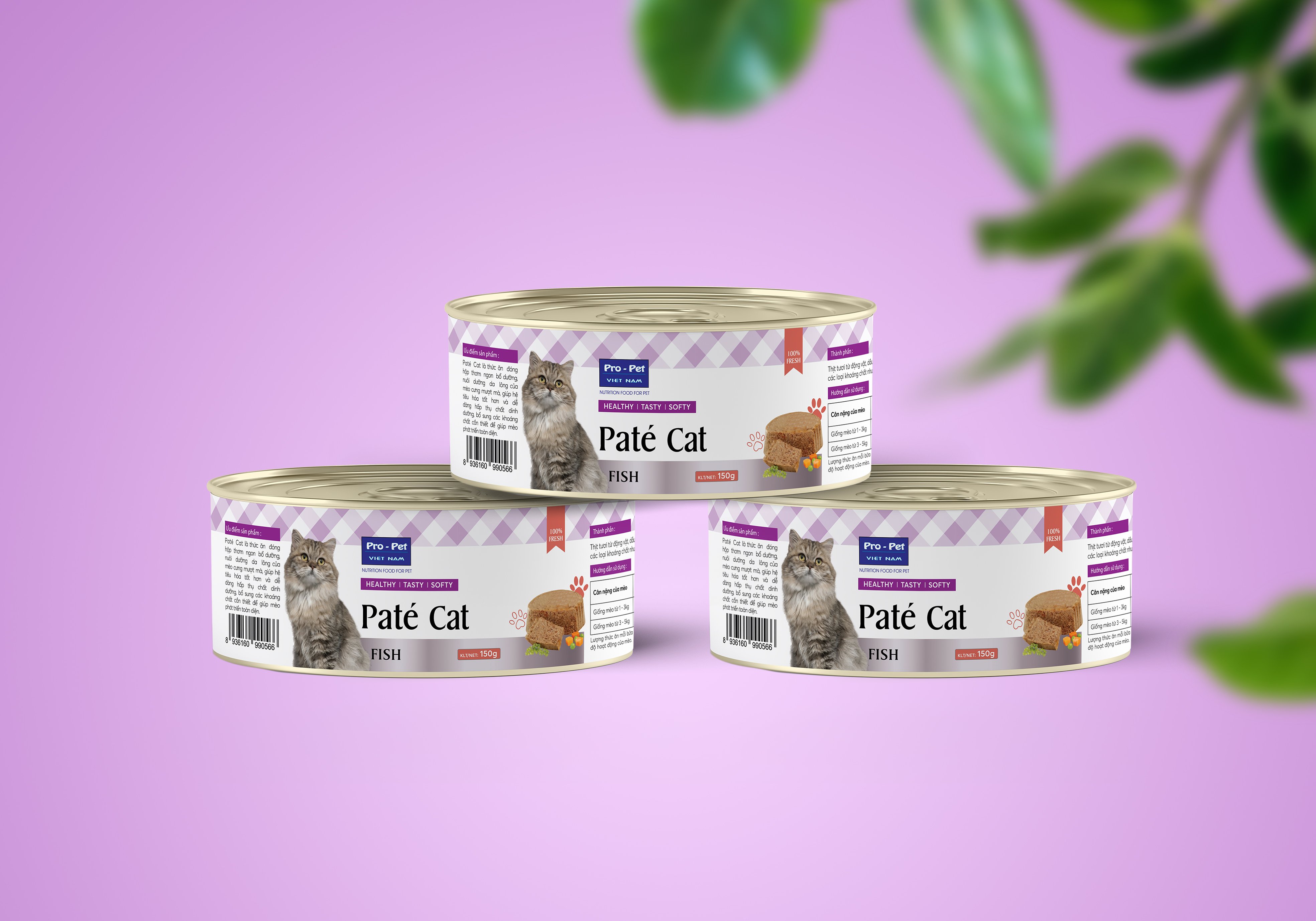 PATE VỊ CÁ + GÀ THƠM NGON DÀNH CHO MÈO P.RO-CAT HỘP 400g