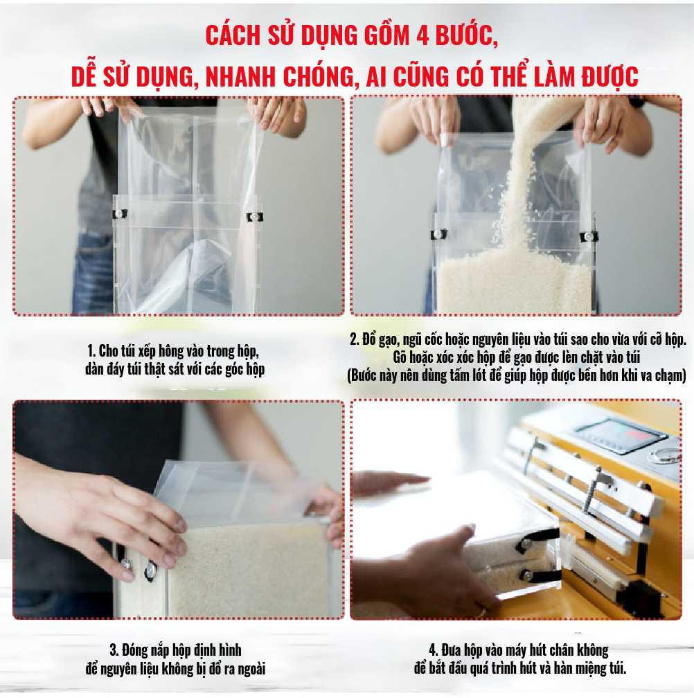 Hộp Định Hình Gạo RB5000. Chế Tạo Từ Nhựa Acrylic Đặc Biệt Dày Dặn Và Cứng Cáp, Chịu Được Lực Tác Động Cao Từ Bên Ngoài.