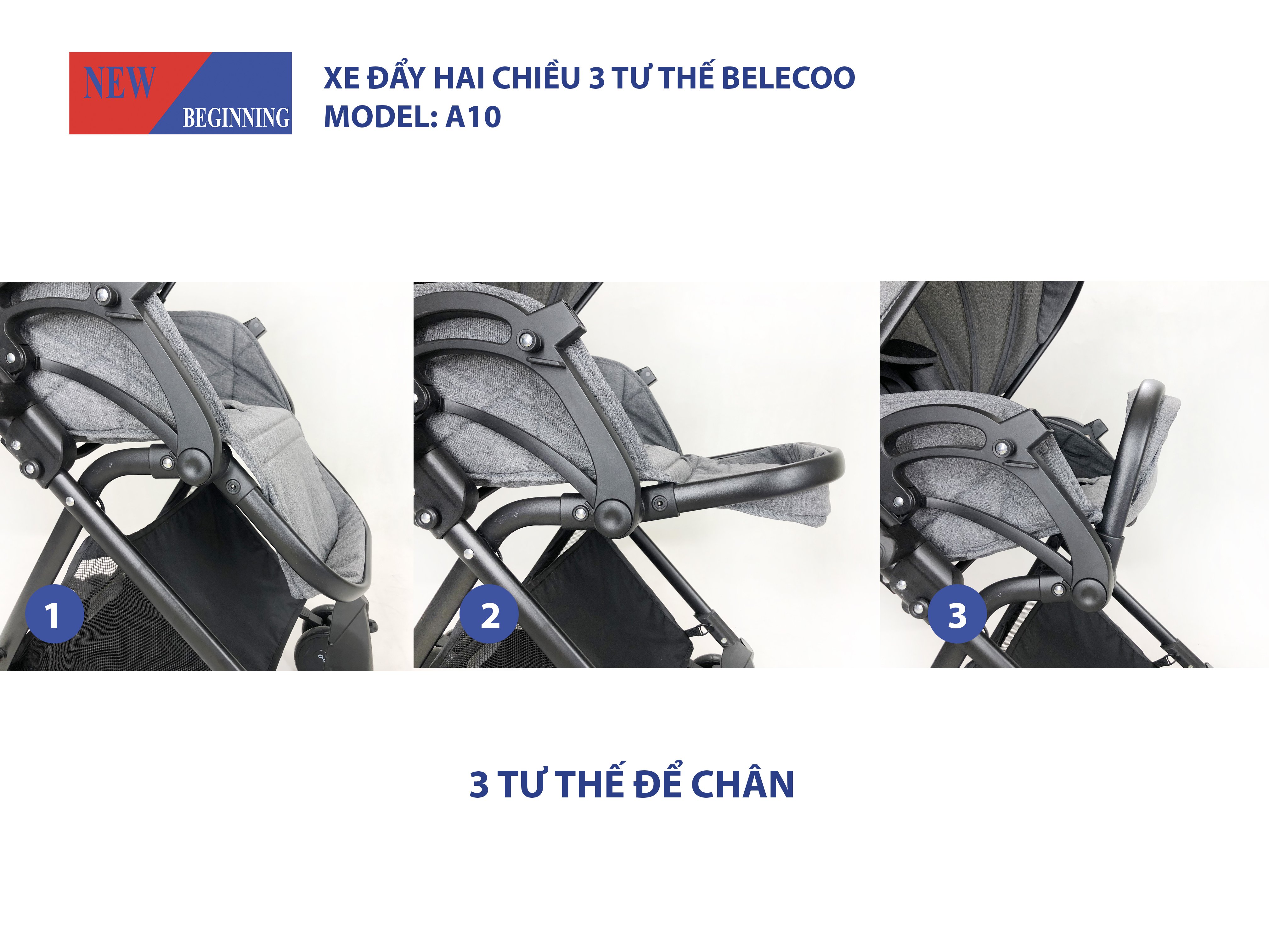 Xe đẩy 2 chiều 3 tư thế nằm, xe đẩy gấp gọn, thoáng khí - A10 - Belecoo
