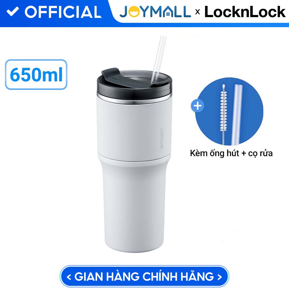 Bình giữ nhiệt LocknLock Metro Drive màu trắng LHC4277SWHT 650ml - Hàng chính hãng, kèm ống hút cọ rửa, thiết kế nắp xoay - JoyMall