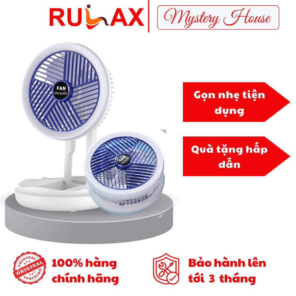 Quạt Tích Điện Để Bàn Gấp Gọn Super Có Thể Điều Chỉnh Độ Cao , 3 Tốc Độ Gió, Cổng Sạc USB Xoay 180 Độ Siêu Tiện Lợi