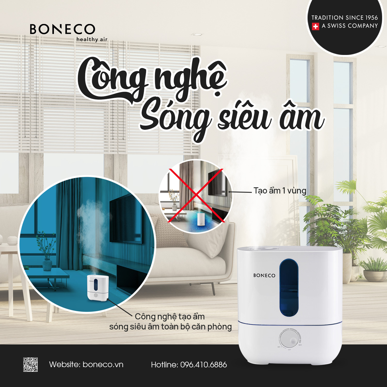 Máy Phun Sương Tạo Ẩm Cao Cấp BONECO U200 Khuếch Tán/Xông Tinh Dầu, Bộ Lọc Kháng Khuẩn Chống Viêm Mũi Cho Trẻ Em, Giữ Ẩm Da - Hàng Nhập Khẩu