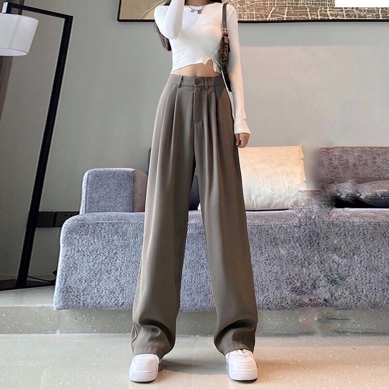 Quần ống rộng chùm gót cạp cao 1 khuy dài 100cm vải tây chuẩn form quần culottes