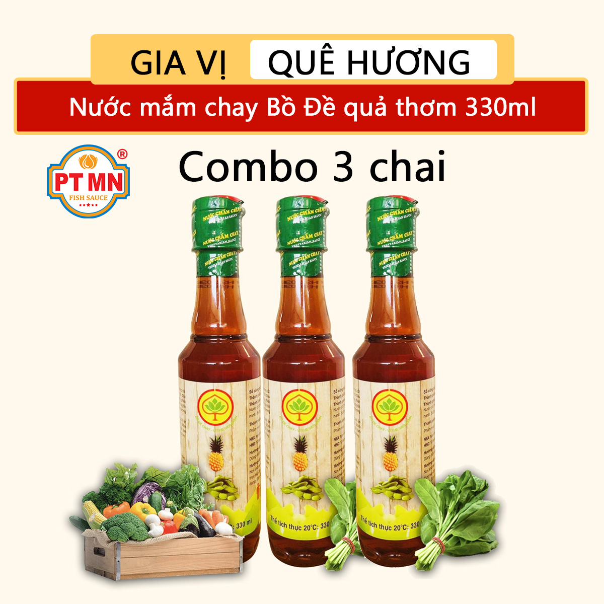 Nước mắm chay Bồ Đề từ quả thơm 330ml combo 3 chai (chai nhựa)