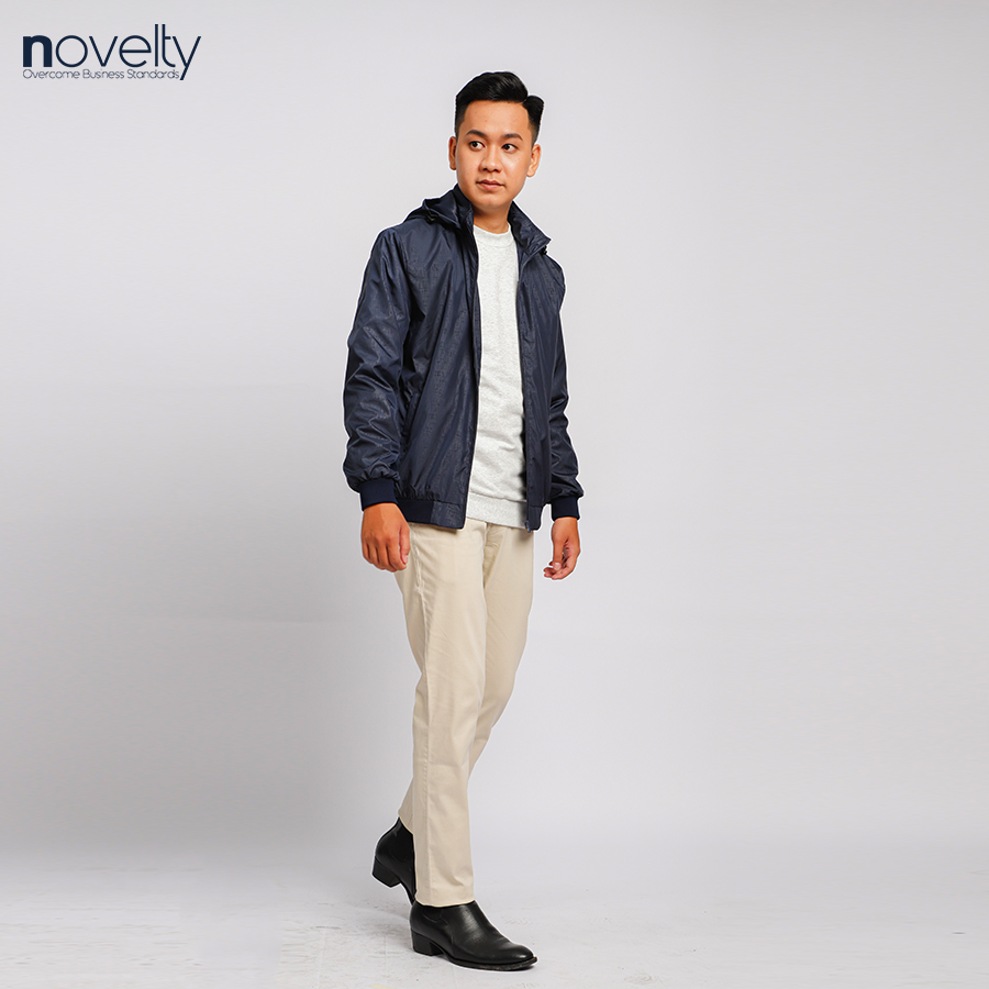 Áo jacket nam in chìm nón rời Novelty xanh đen 2203172