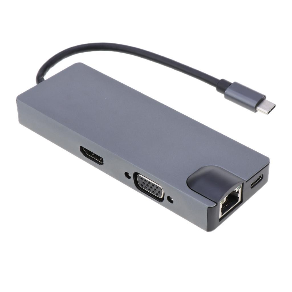 USB C Hub 8-in-1 Type C Card Reader 4K HDMI&VGA for Macbook/Type C Laptops