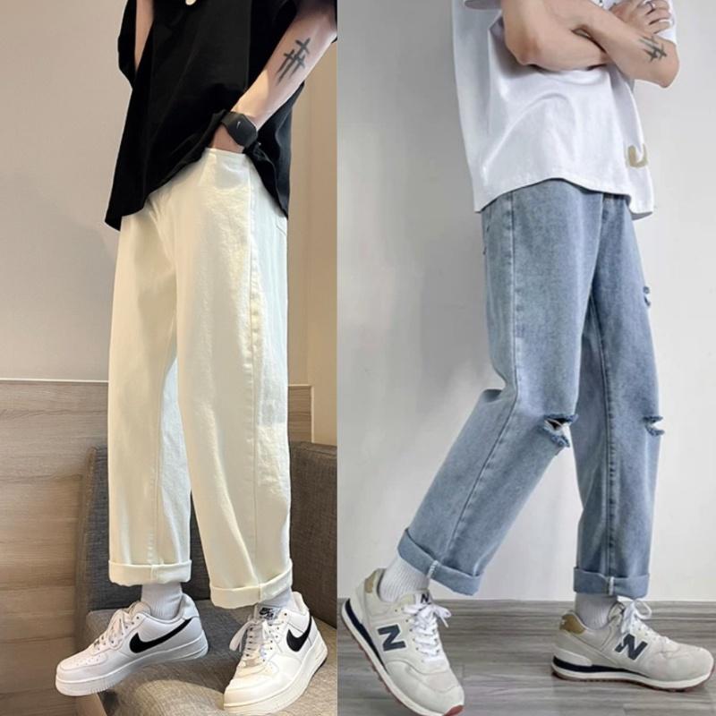 Quần Jeans, Quần jeans baggy rách gối R03 nam ống suông, rộng, hottrend 2023 - NB FASHION